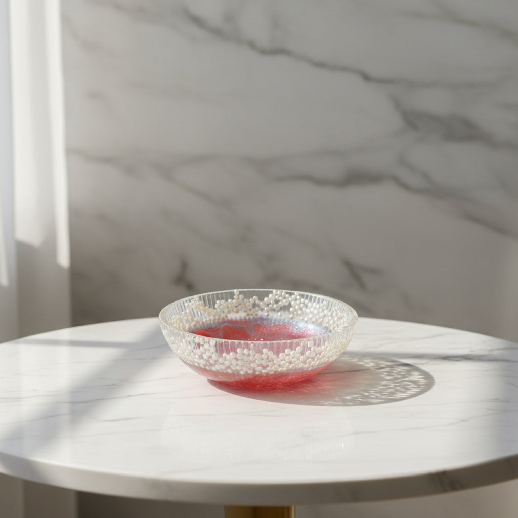 Handmade Resin Pink Glitter Fruit Bowl With Pearly Beads
