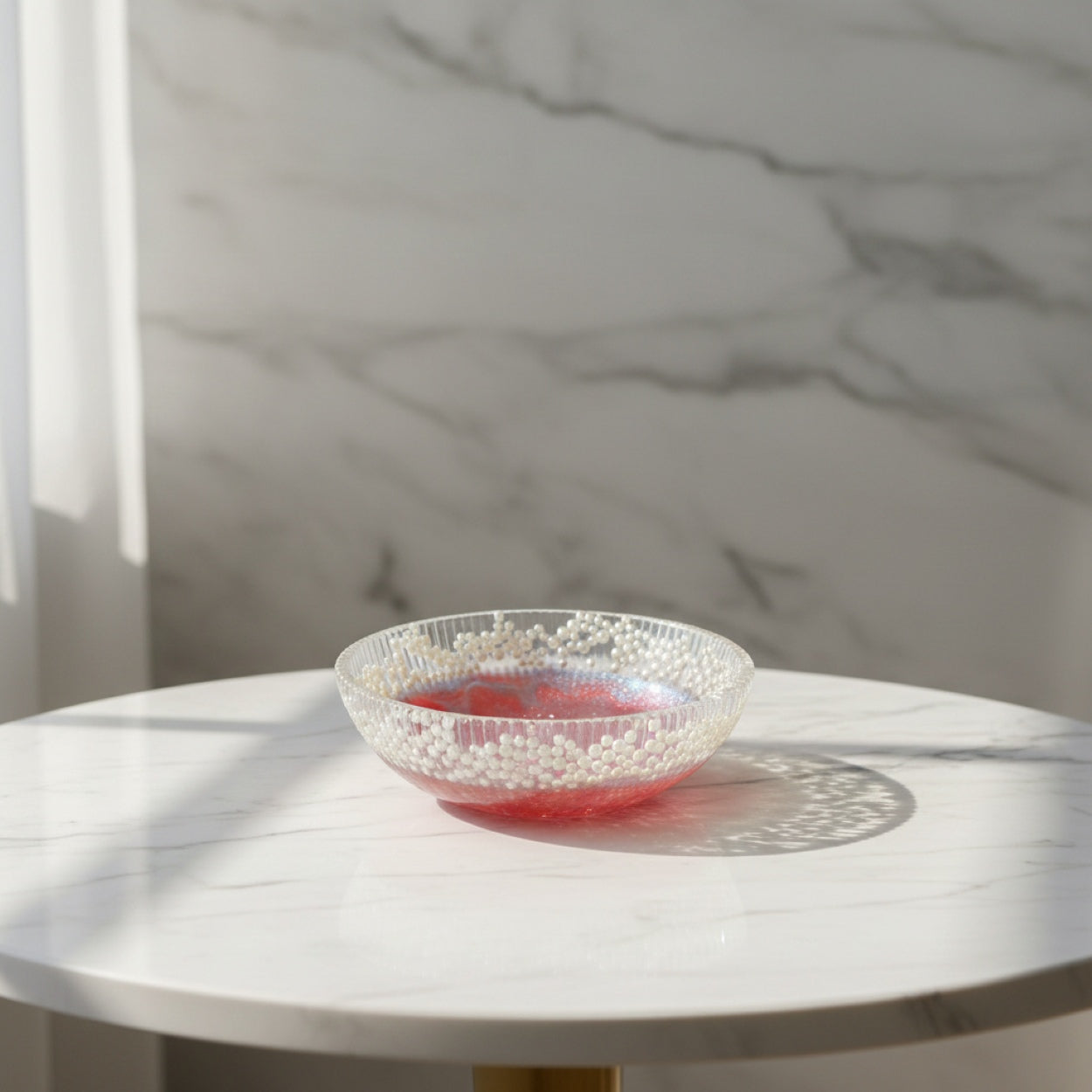 Handmade Resin Pink Glitter Fruit Bowl With Pearly Beads
