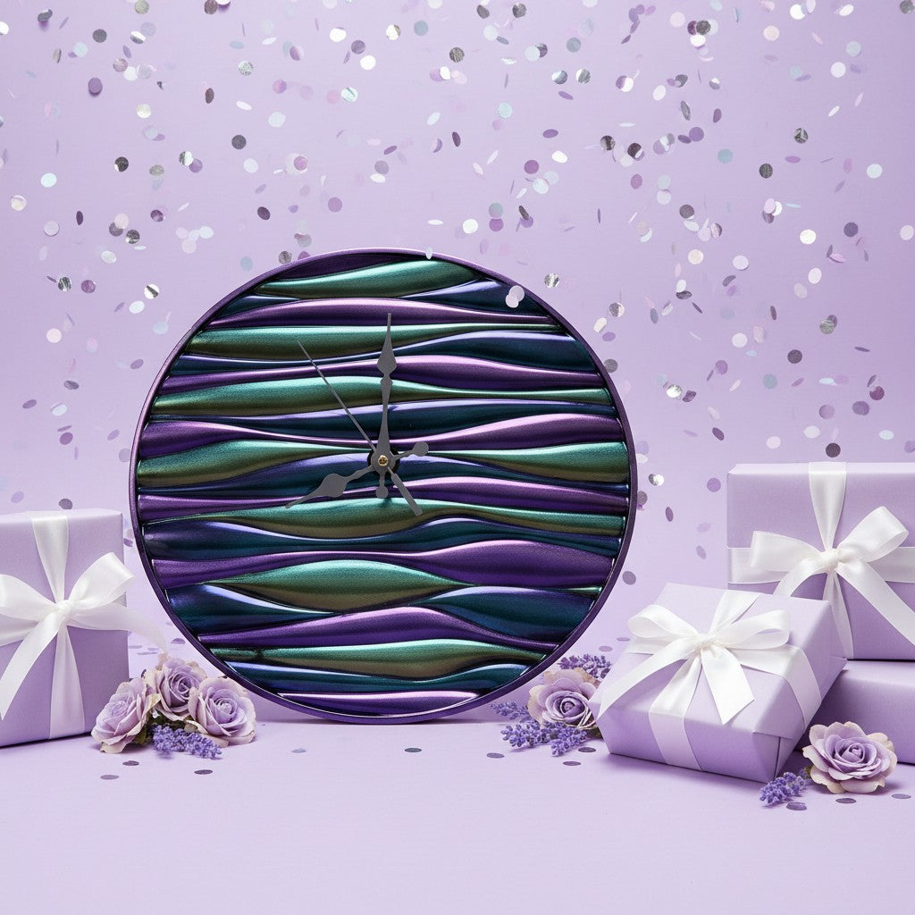 Large Metallic Silent Sweep Wall Clock Purple Green Blue Resin Clock