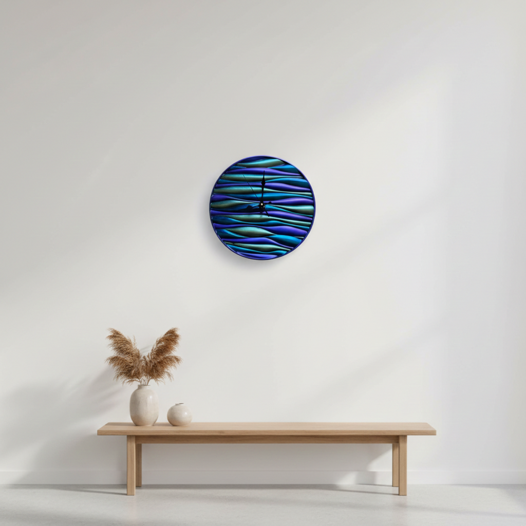 Large Metallic Silent Sweep Wall Clock Purple Green Blue Resin Clock