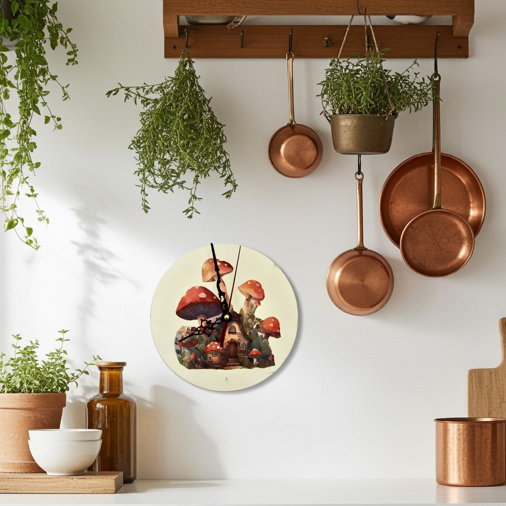 Decoupage Mushroom House Wall Clock image 1