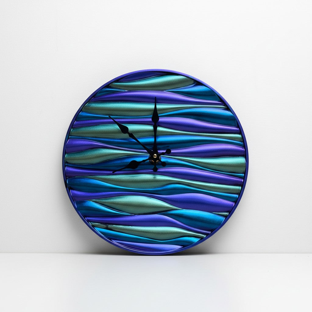 Large Metallic Silent Sweep Wall Clock Purple Green Blue Resin Clock